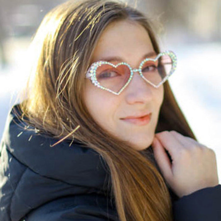 Women's Heart-Shaped Sunglasses with Rhinestone-Embellished Frame Kalsten