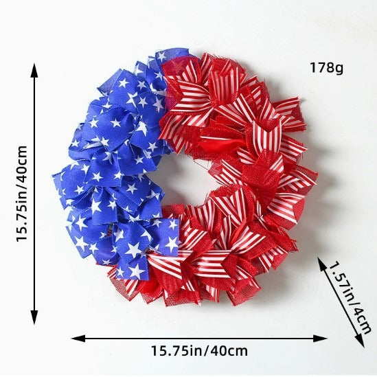 Unisex decorative door wreath with layered fabric bows and star appliqués Kalsten