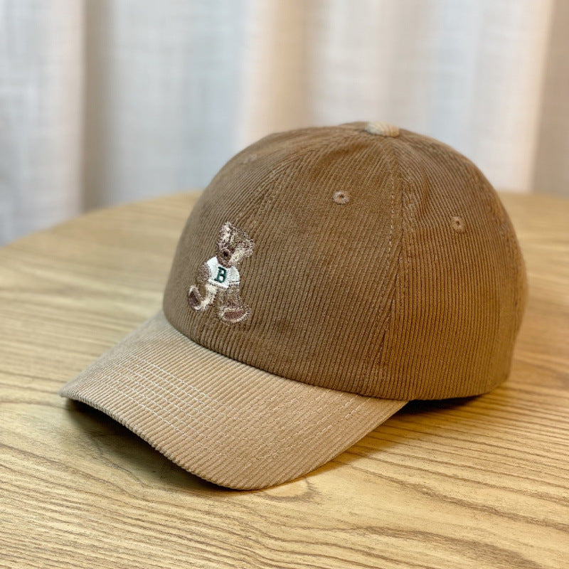 Women's Corduroy Baseball Cap with Teddy Bear Embroidery Kalsten