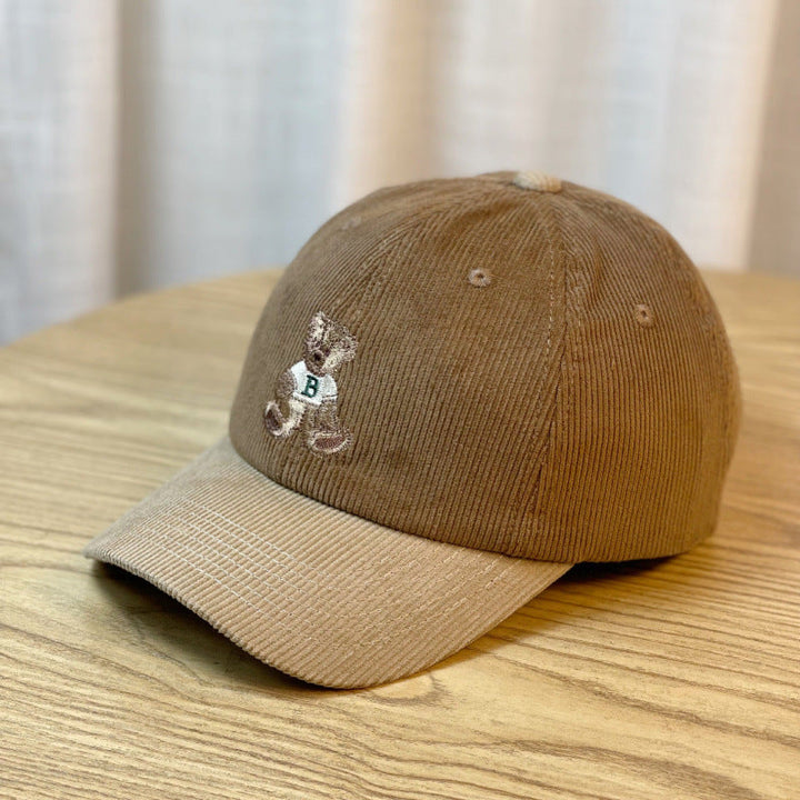 Women's Corduroy Baseball Cap with Teddy Bear Embroidery Kalsten