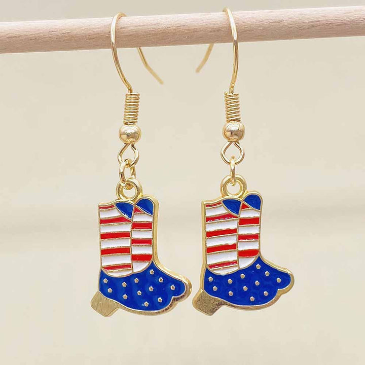Women's filigree drop earrings with enameled flag pendants and metal hook closure Kalsten