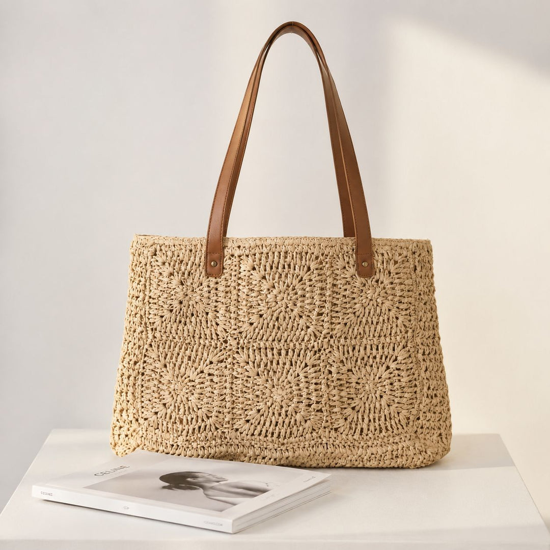 Braided jute bag with leather handles Kalsten