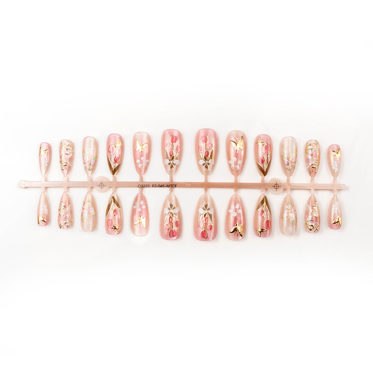 Artificail nail set with floral and golden accent Acalora