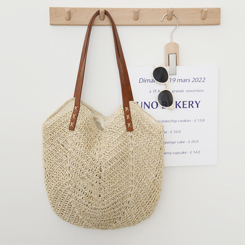 Braided basket bag with sturdy leather handles Kalsten