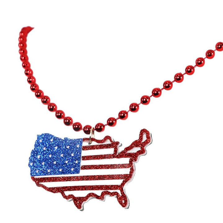 Women's nan glittered layered circular patriotic pendant necklace with beaded chain and star medallion Kalsten