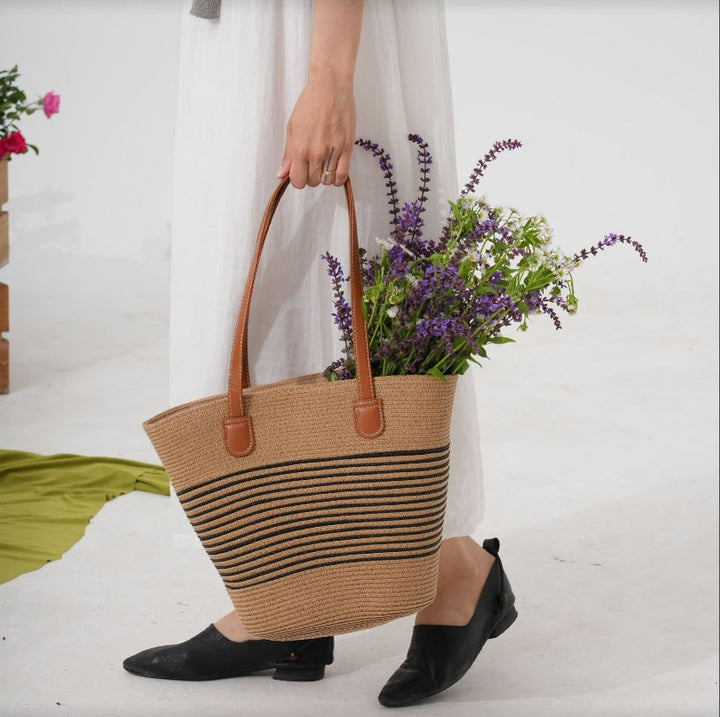 Straw shopping bag with structured accents Kalsten