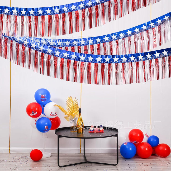 Independence Day metallic star fringe garland backdrop for patriotic party decoration Kalsten