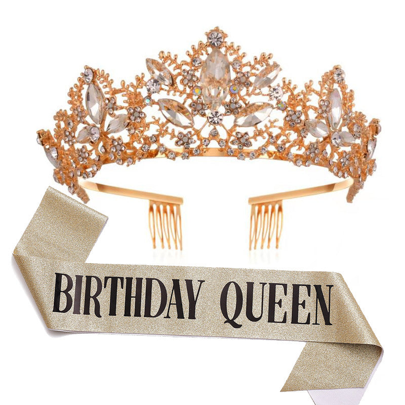 Women Glittering Tiara with "Birthday Queen" Sash Kalsten