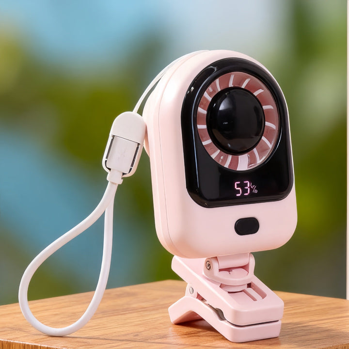 Women's Portable Mini Fan with Digital Display and Flexible Mount Kalsten