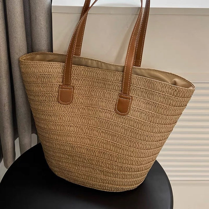 Elegant and Spacious Straw Bag with Leather Handles Kalsten