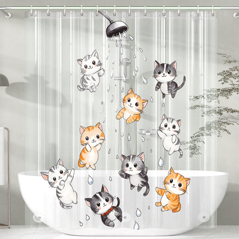 Cute Cartoon Cat-Themed Shower Curtain Kalsten