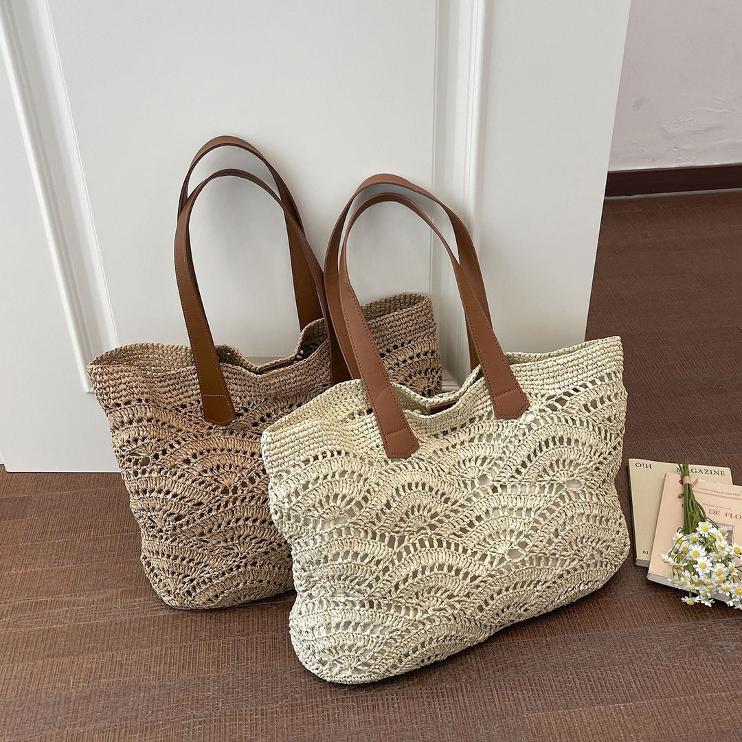 Handwoven macrame bag with leather handles Kalsten