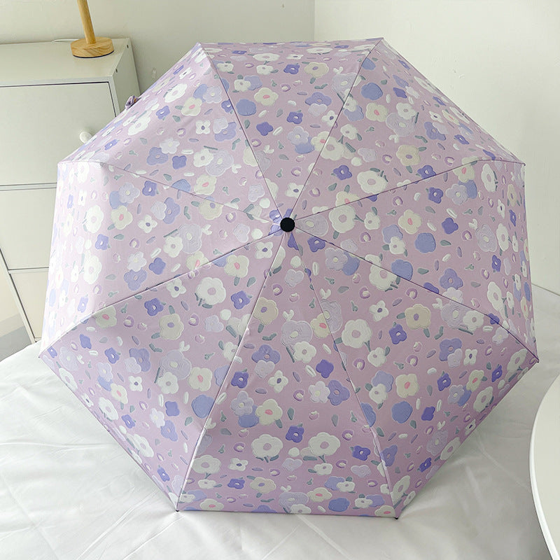 Women's Automatic Folding Umbrella with Floral Design and Practical Storage System Kalsten