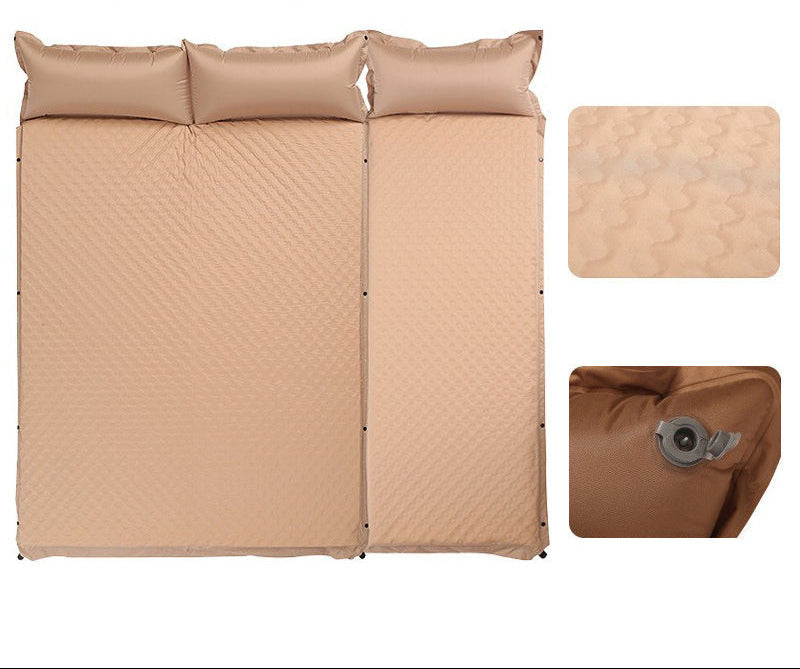 double connectable inflatable camping mattress with integrated dual pillows, egg-crate comfort surface and compact carry sack Kalsten