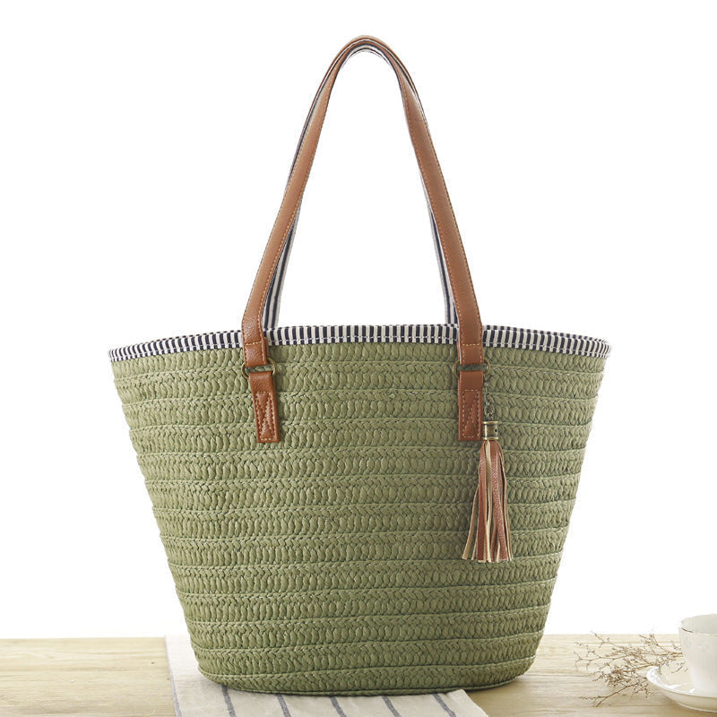 Braided Beach Bag with Elegant Leather Handles Kalsten