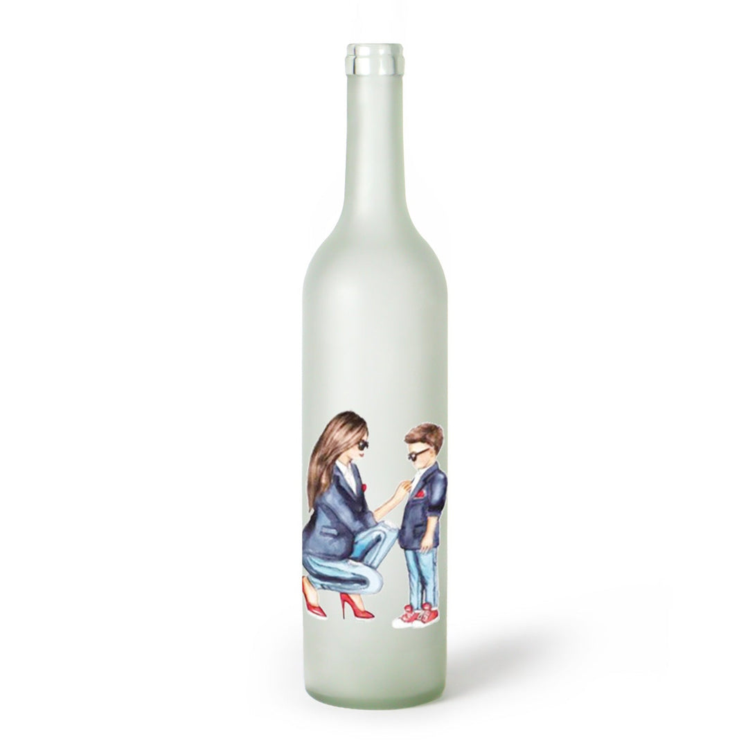 Decorative Frosted Glass Bottle Vase With Fashion Collage Decal