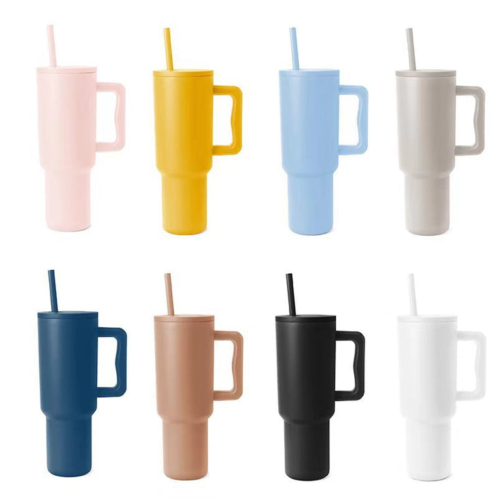 Women thermos cup with ergonomic handle and integrated straw Kalsten