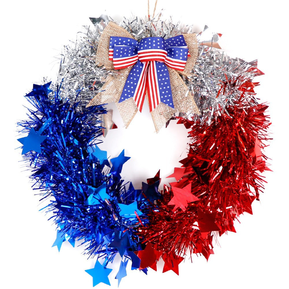 Unisex nan festive tinsel-glitter wreath with star appliqué and jute ribbon bow Kalsten
