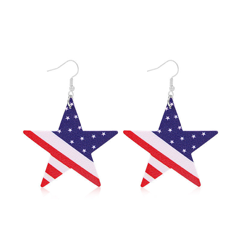 Women's lightweight drop earrings with stars-and-stripes design made of vegan leather Kalsten