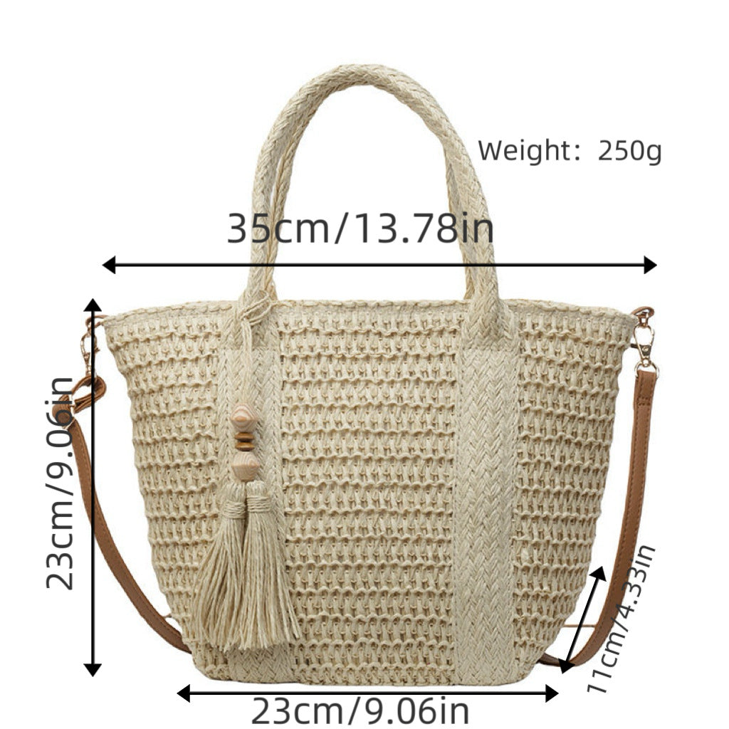 Braided tote bag with tassels and leather details Kalsten