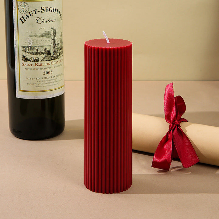 Ribbed Stacked Sphere Decorative Scented Pillar Candle With Long Cotton Wick