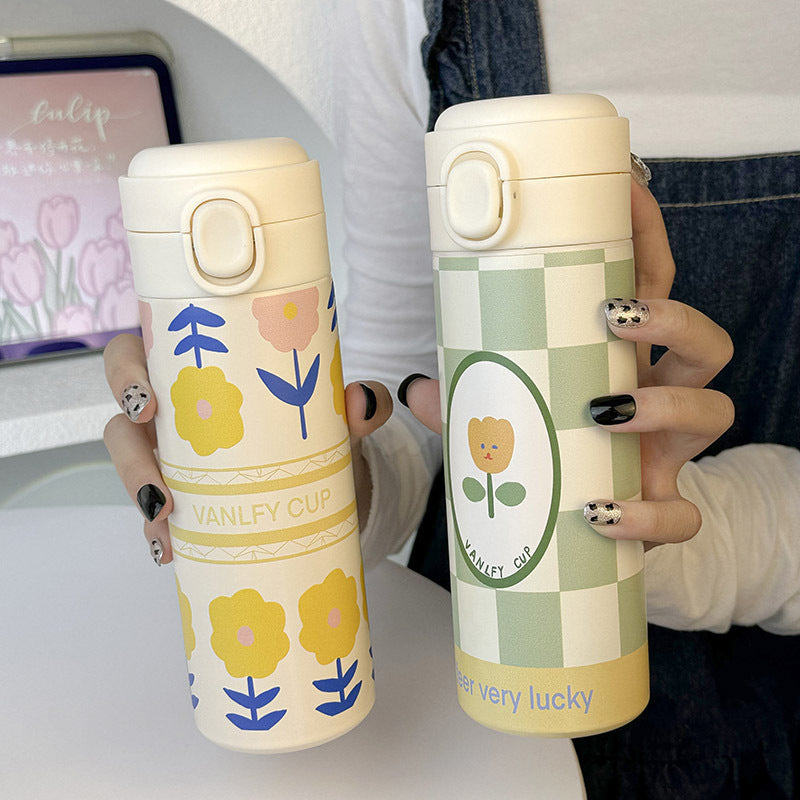 Women Insulated Water Bottle with Elegant Flower Design Kalsten