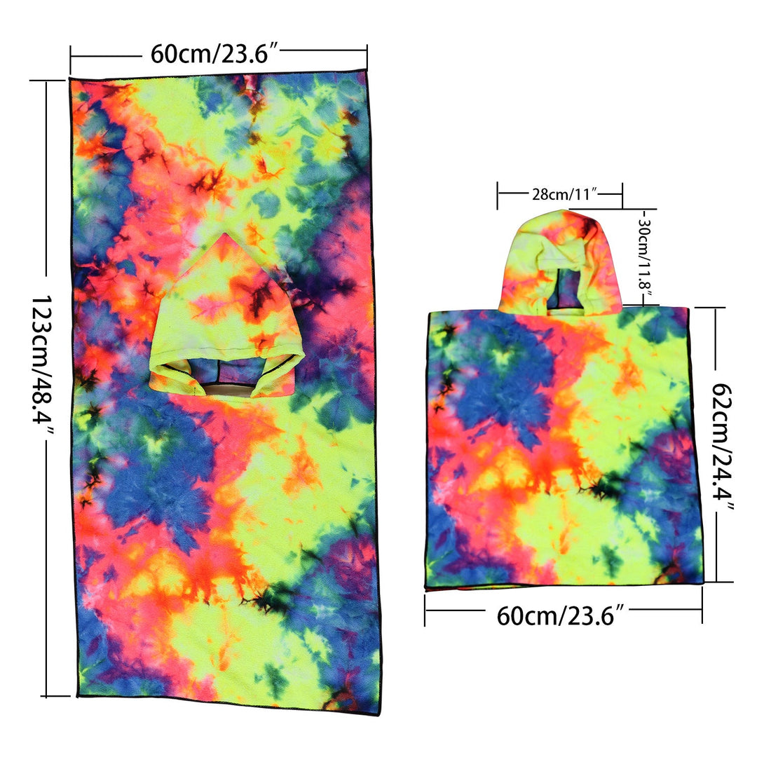Women's Fleece Poncho with Hood and Colorful Tie-Dye Design Kalsten