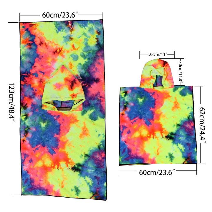 Women's Fleece Poncho with Hood and Colorful Tie-Dye Design Kalsten