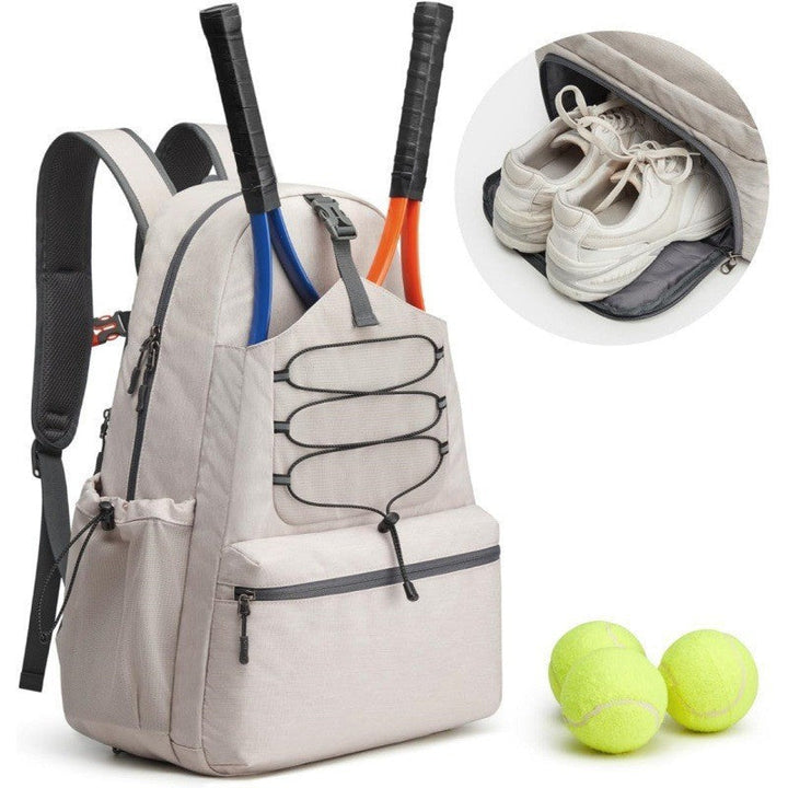 Sporty tennis backpack with separate shoe compartment and comprehensive pocket features Kalsten