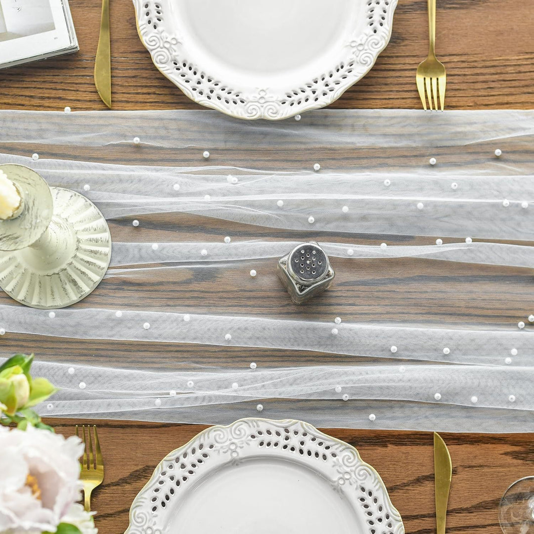 Elegant Table Runner with Pearl Detailing Kalsten