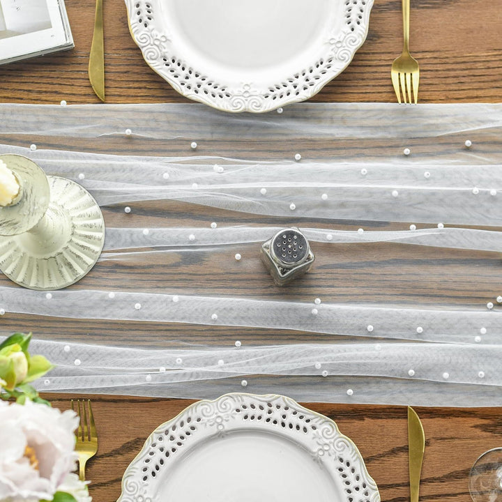 Elegant Table Runner with Pearl Detailing Kalsten