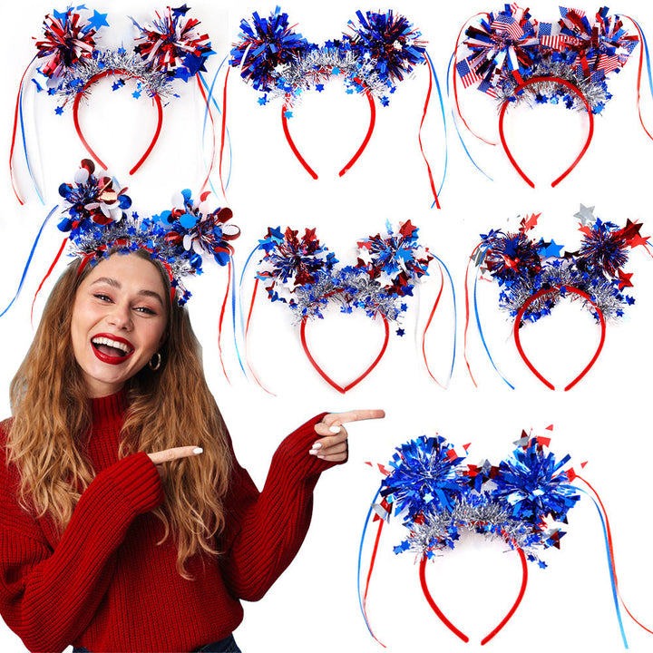 Unisex nan festive patriotic tinsel pompom headband with star garland and ribbon streamers Kalsten