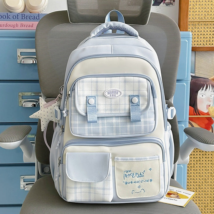 Checked Patterned School Backpack