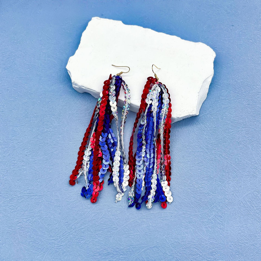 Women's nan long patriotic mesh tassel dangle earrings Kalsten