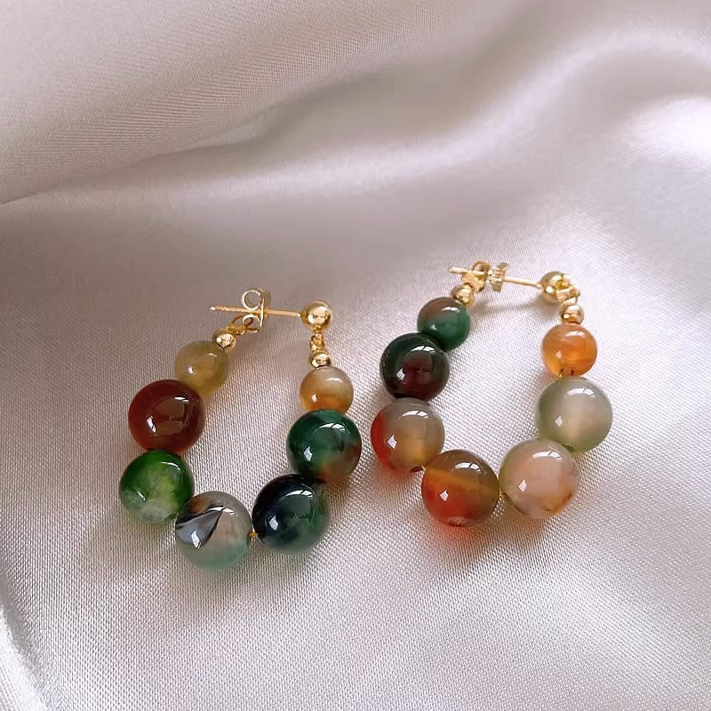 Elegant Stone Beaded Hoop Earrings Kalsten