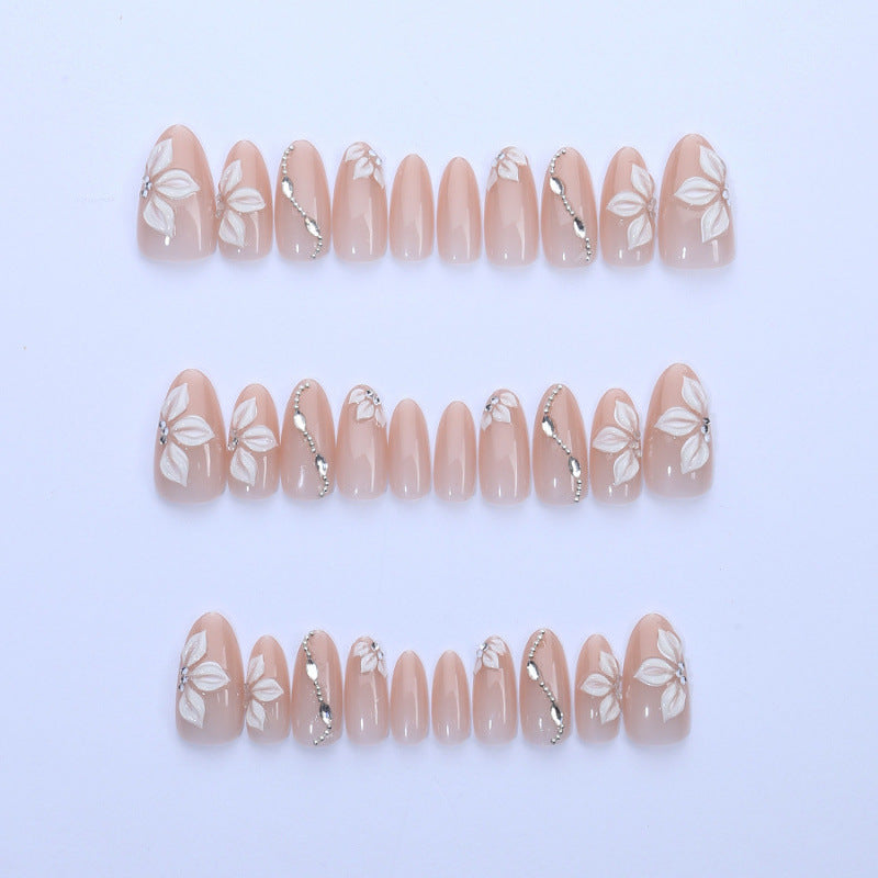 Artificial nail set with elegant flower designs and shimmering accents Acalora