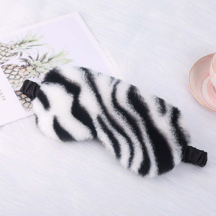 Women's luxury faux fur sleep mask with leopard print, extra soft padding and elastic comfort band Kalsten