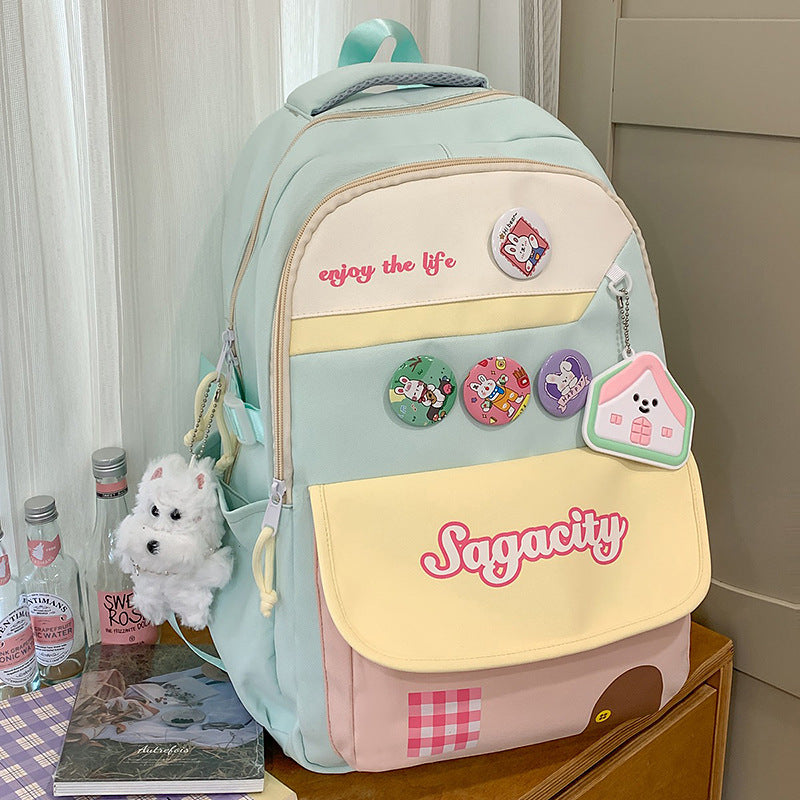 Cute Character-Themed Multi-Pocket School Backpack