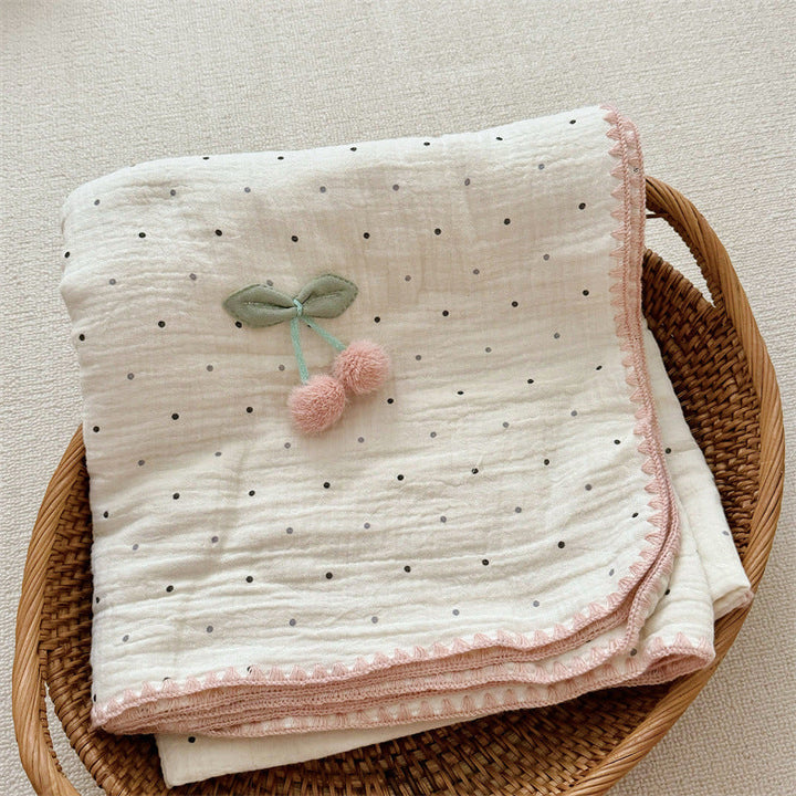 Unisex Cozy Muslin Blanket with Playful Pom-Pom Design Kalsten