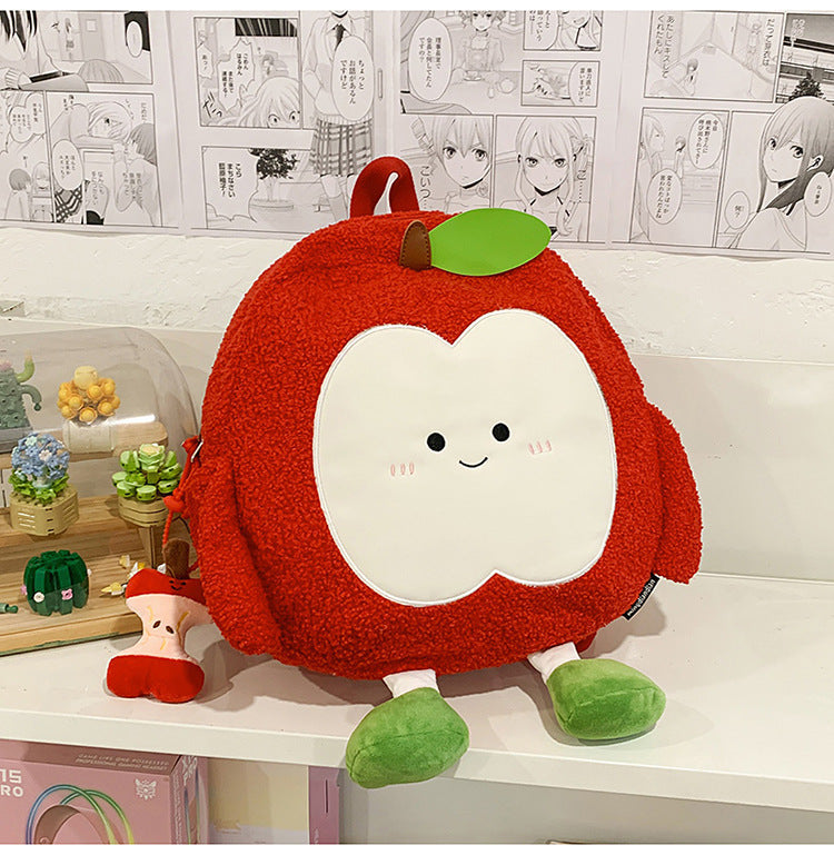 Children's Cute Apple-Shaped Plush School Backpack