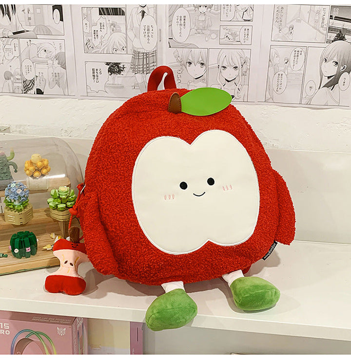 Children's Cute Apple-Shaped Plush School Backpack