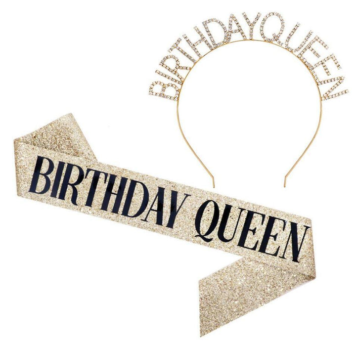 Ladies Glittering Birthday Crown with Festive Sash Kalsten