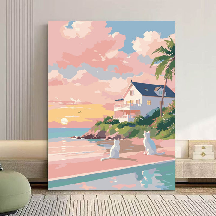 Cozy Cat and Floral-Themed Canvas Art Kalsten
