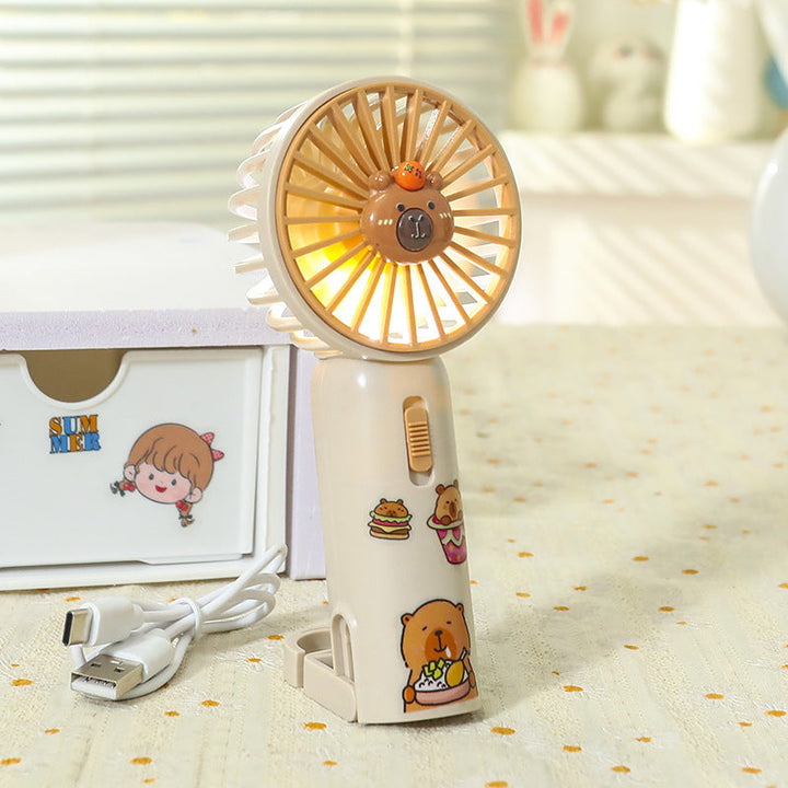 Women's Portable Handheld Fan with Integrated LED Light and Animal Design Kalsten