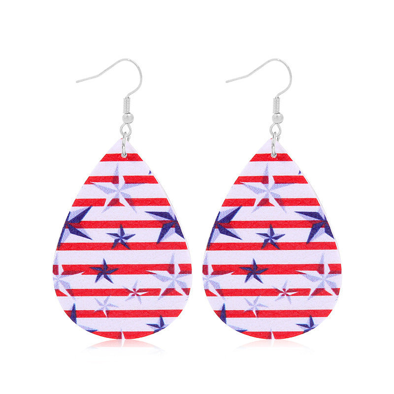 Women's lightweight drop earrings with stars-and-stripes design made of vegan leather Kalsten