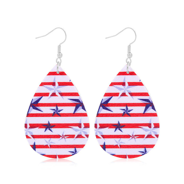 Women's lightweight drop earrings with stars-and-stripes design made of vegan leather Kalsten