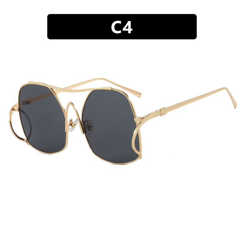 Women's geometric sunglasses with narrow metal frame and brown lenses Kalsten