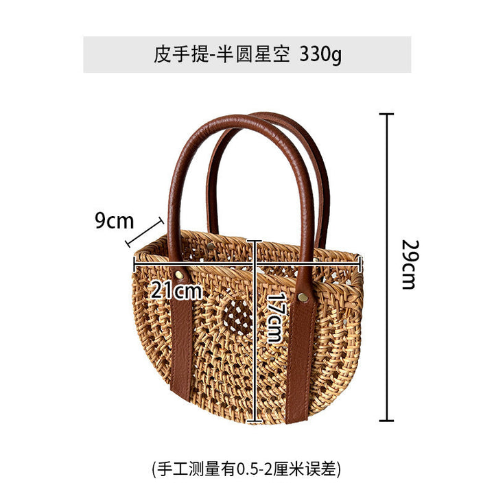Ladies Handcrafted Basket Bag with Leather Handles Kalsten