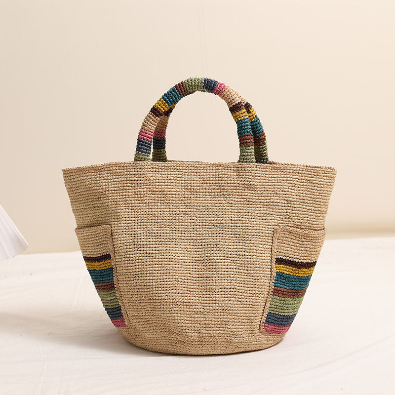 Handcrafted basket bag with colorful stripe accents Kalsten