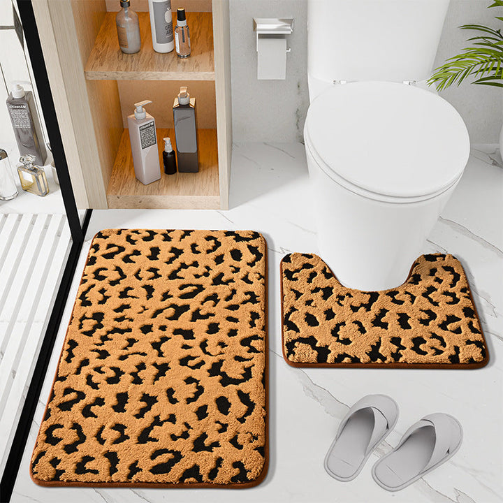 Luxurious Soft Leopard Print Bath Mat Set